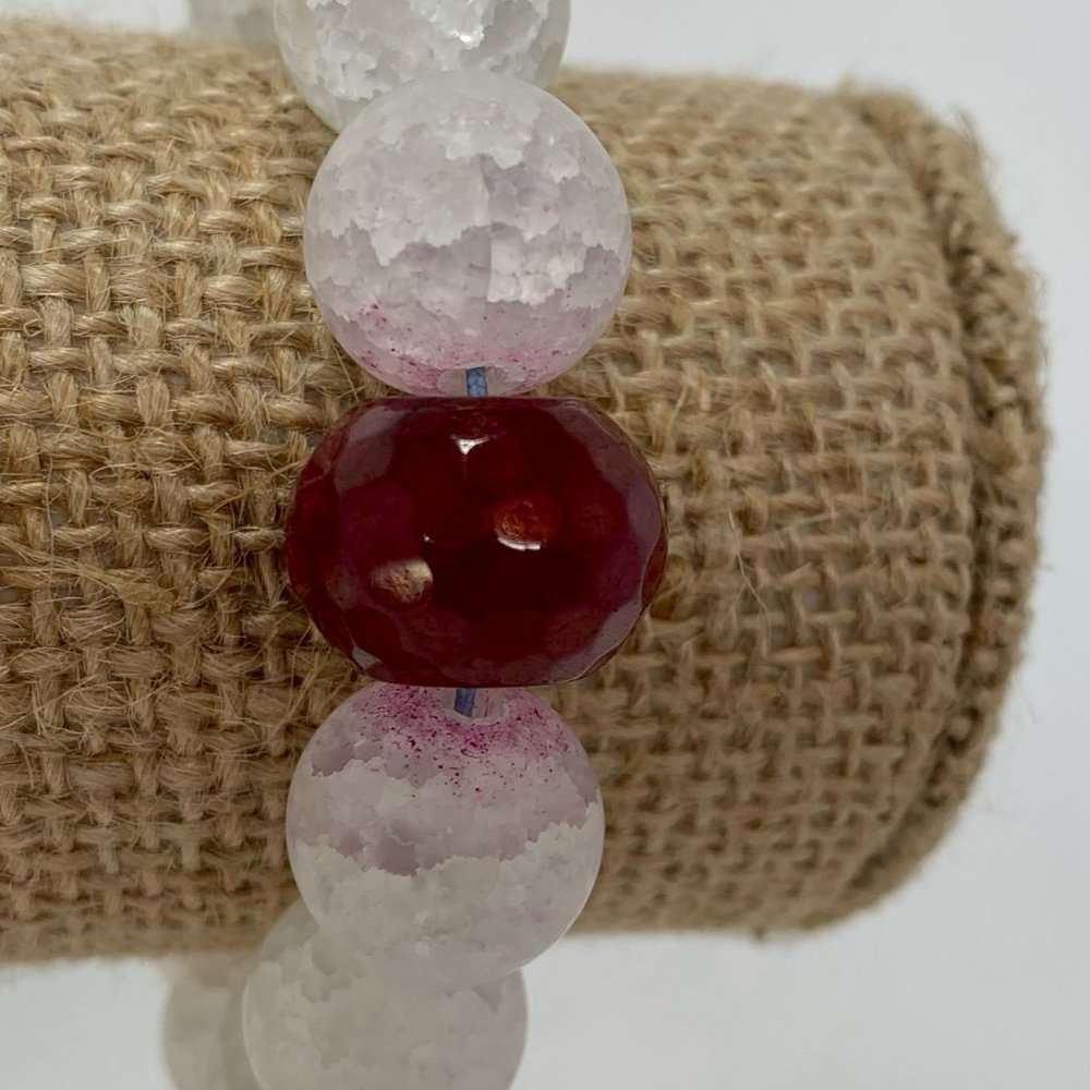 NWT Styled by Christa handmade white and red stretch bracelet